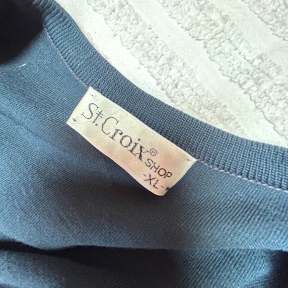 St. Croix Shop Mens XL Classic V-Neck Pullover Sweater Wool Blue Knit Casual - Picture 6 of 8